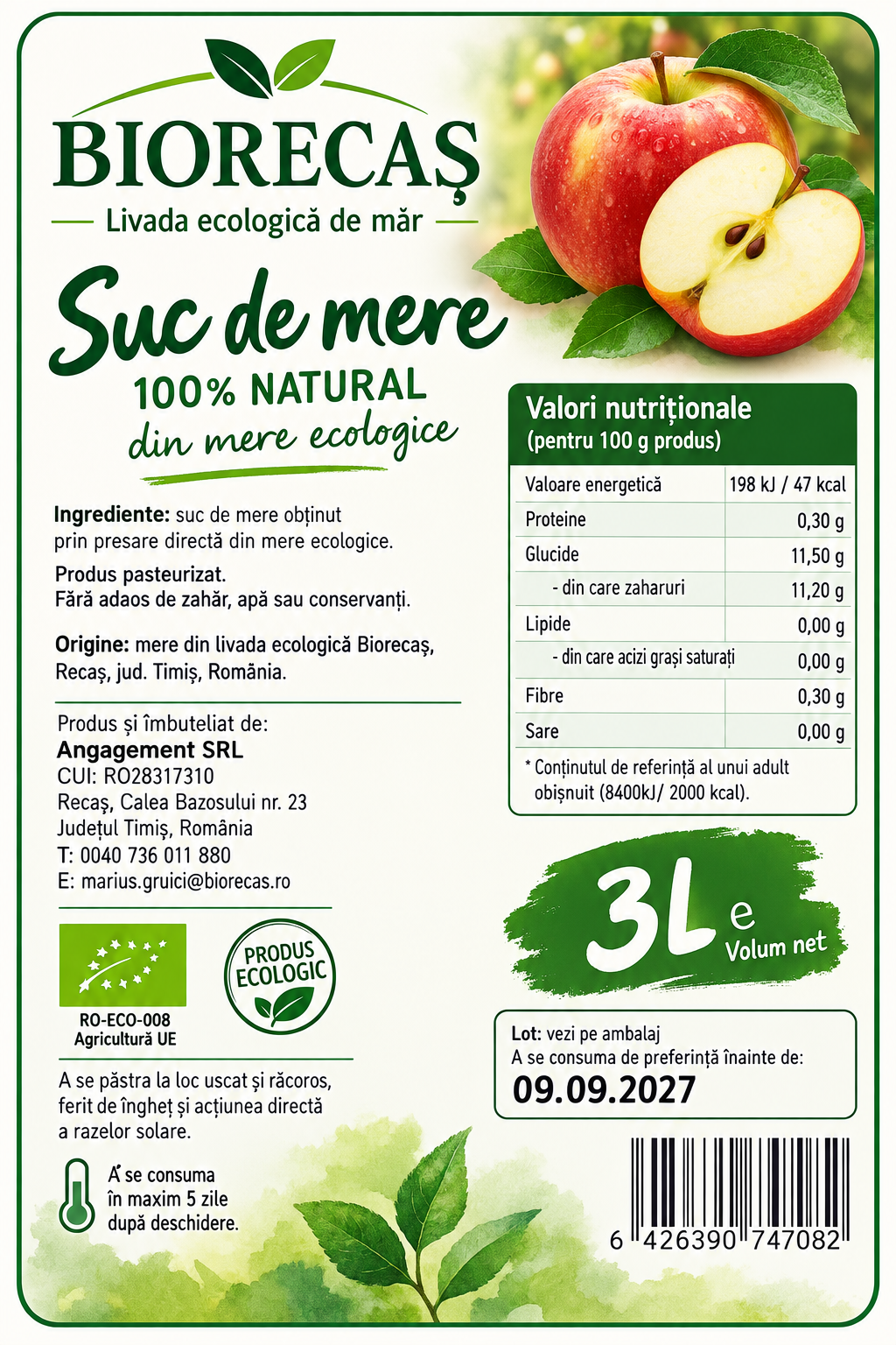 Etichetă suc de mere BIORECAȘ 3L